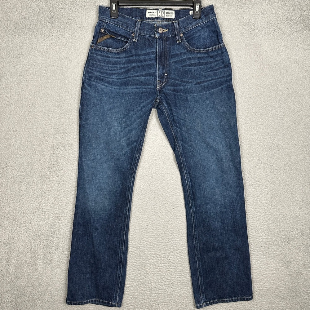 Ariat M4 Jeans Men 30X32 Relaxed Boot Cut Blue Dark Wash Legacy Distressed Denim